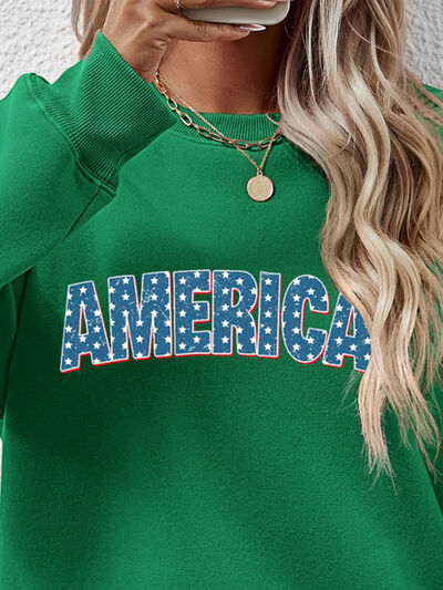 AMERICA Round Neck Dropped Shoulder Sweatshirt - NocturnalExpressions