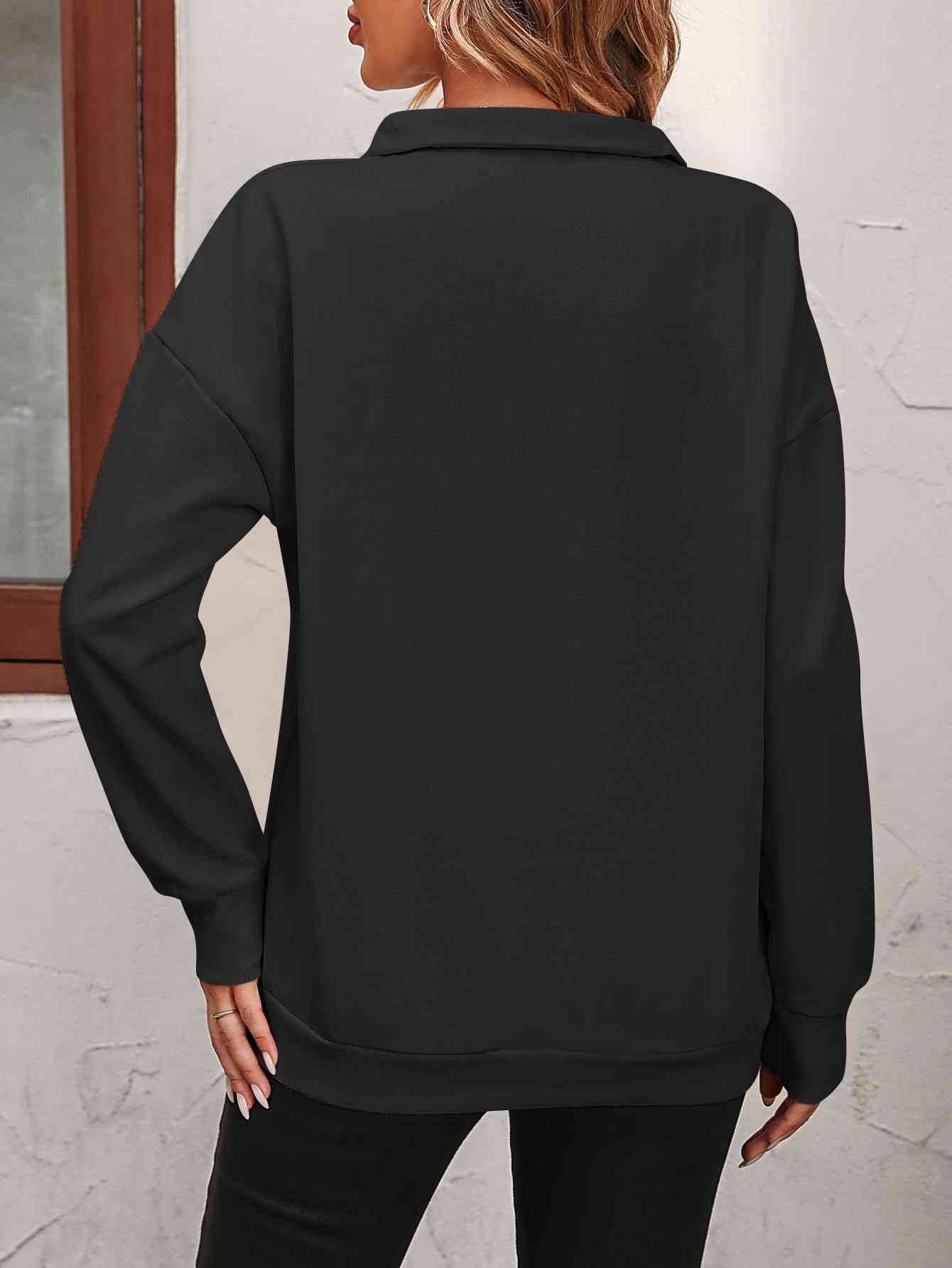 Zip-Up Dropped Shoulder Sweatshirt - NocturnalExpressions