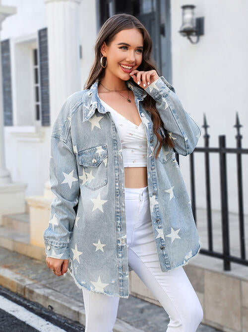 Star Denim Jacket with Pockets - NocturnalExpressions