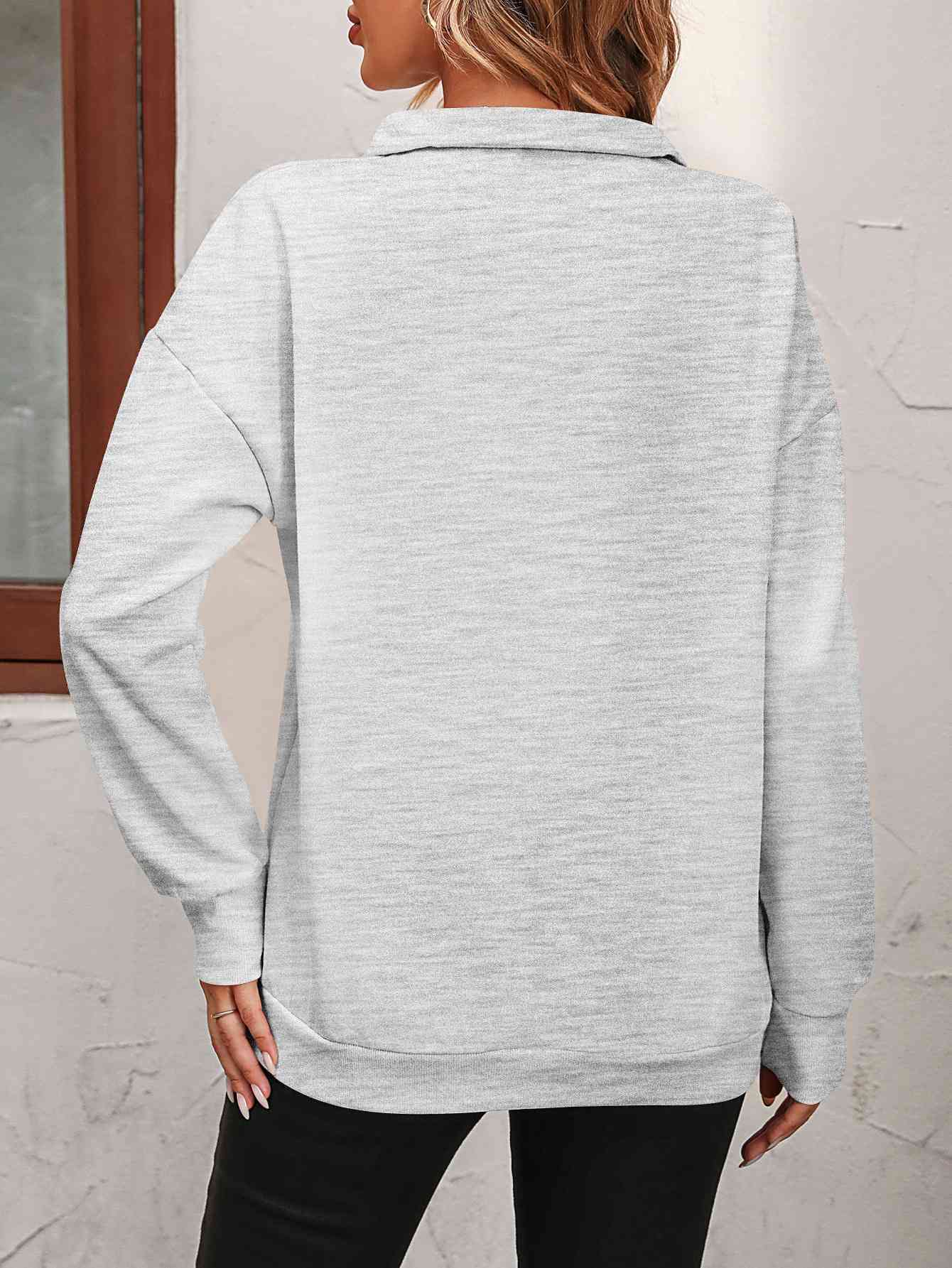 Zip-Up Dropped Shoulder Sweatshirt - NocturnalExpressions