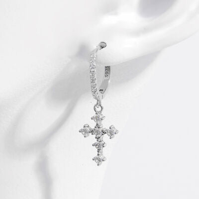 925 Sterling Silver Inlaid Zircon Cross Dangle Earrings - NocturnalExpressions