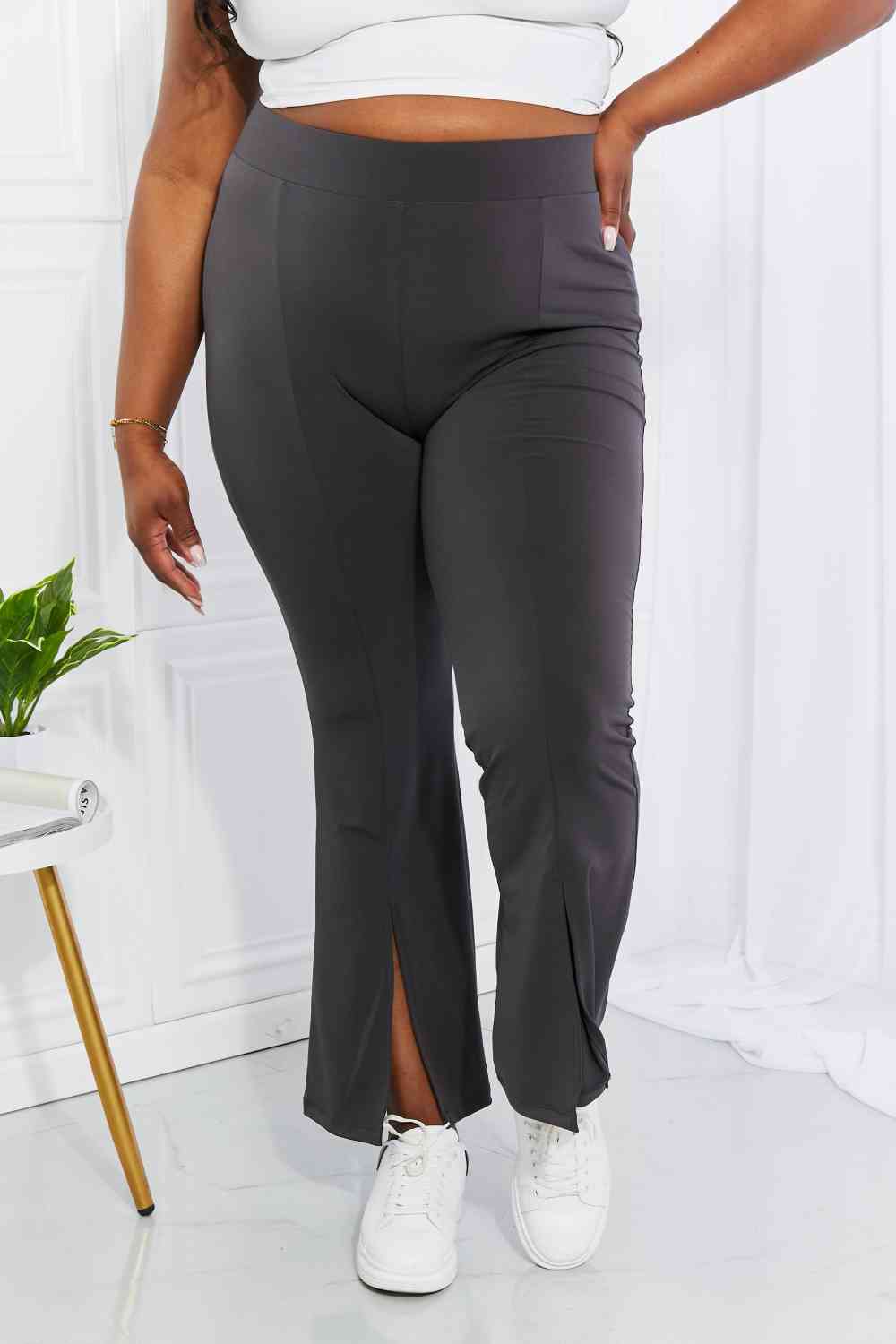 Zenana Full Size First Class High Rise Slit Flare Pants - NocturnalExpressions