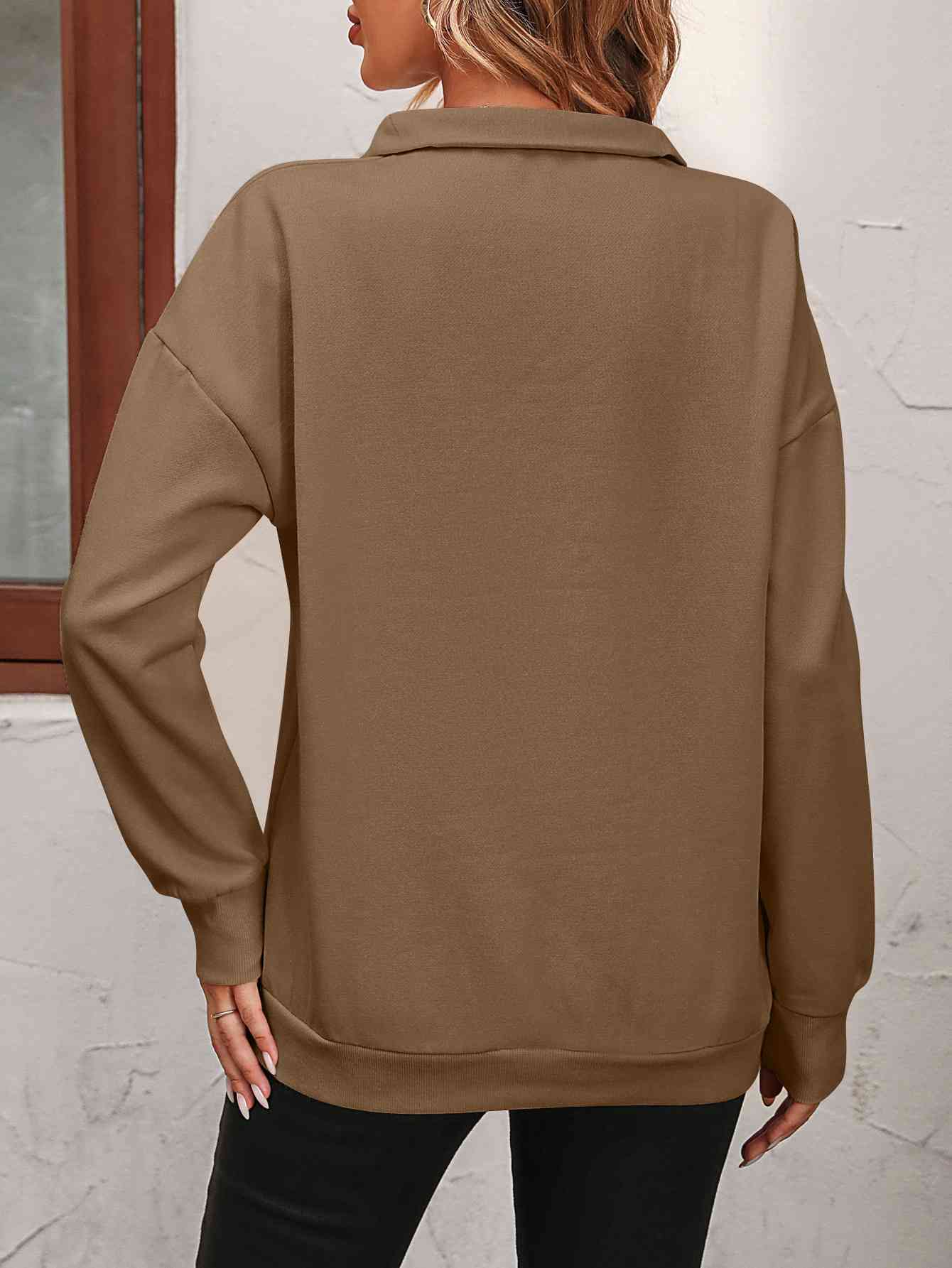 Zip-Up Dropped Shoulder Sweatshirt - NocturnalExpressions