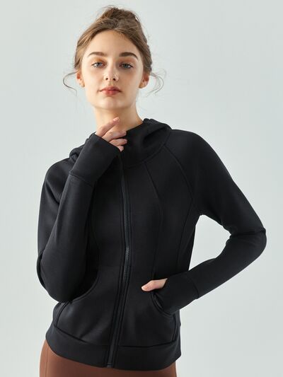 Zip Up Hooded Active Outerwear - NocturnalExpressions