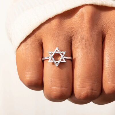 925 Sterling Silver Inlaid Zircon Hexagram Ring - NocturnalExpressions