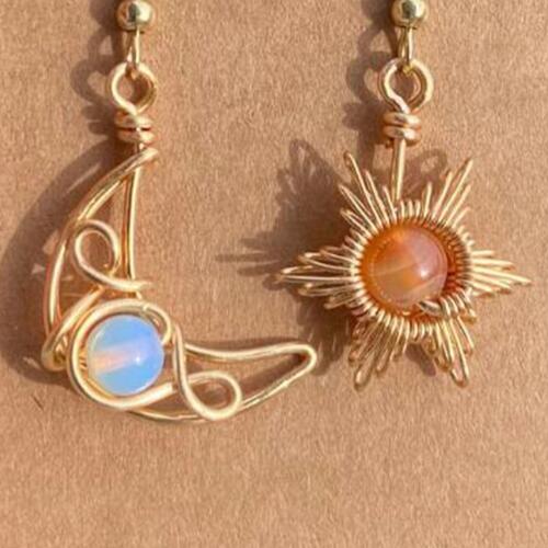 Beaded Alloy Sun & Moon Wirewrap Earrings - NocturnalExpressions