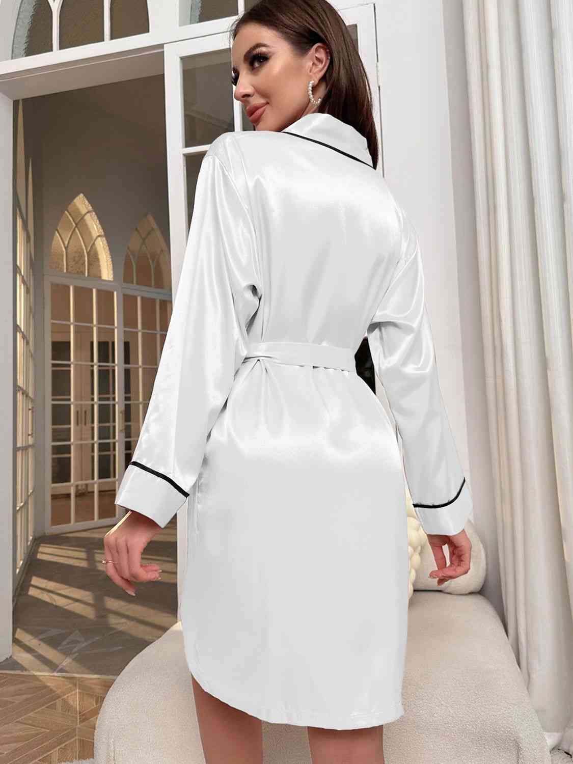 Tie Waist Surplice Neck Robe - NocturnalExpressions