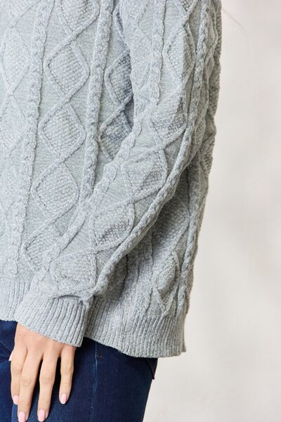 BiBi Cable Knit Round Neck Sweater - NocturnalExpressions