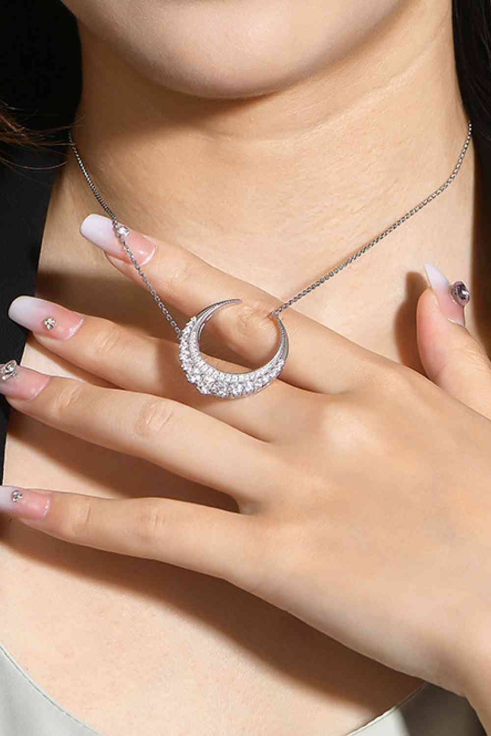 1.8 Carat Moissanite Crescent Moon Shape Pendant Necklace - NocturnalExpressions