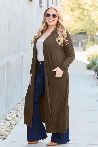 Basic Bae Full Size Open Front Long Sleeve Cover Up - NocturnalExpressions