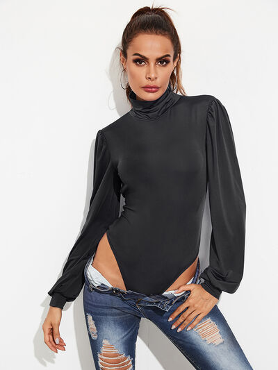 Backless Tie-Waist Turtleneck Lantern Sleeve Bodysuit - NocturnalExpressions