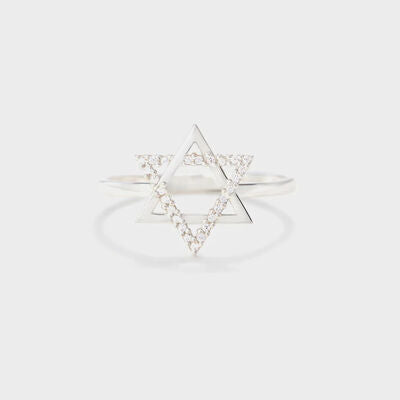 925 Sterling Silver Inlaid Zircon Hexagram Ring - NocturnalExpressions