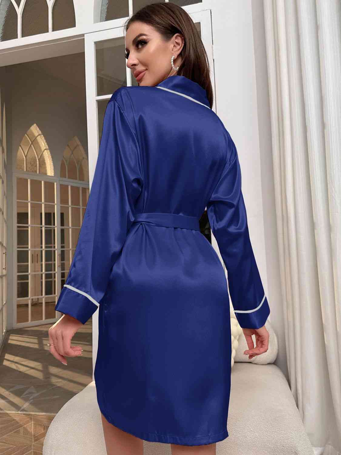 Tie Waist Surplice Neck Robe - NocturnalExpressions