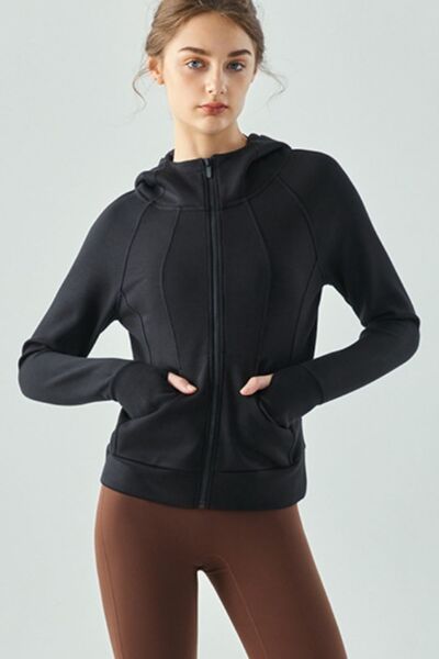 Zip Up Hooded Active Outerwear - NocturnalExpressions