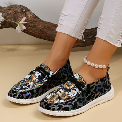 Sunflower Pattern Flat Loafers - NocturnalExpressions