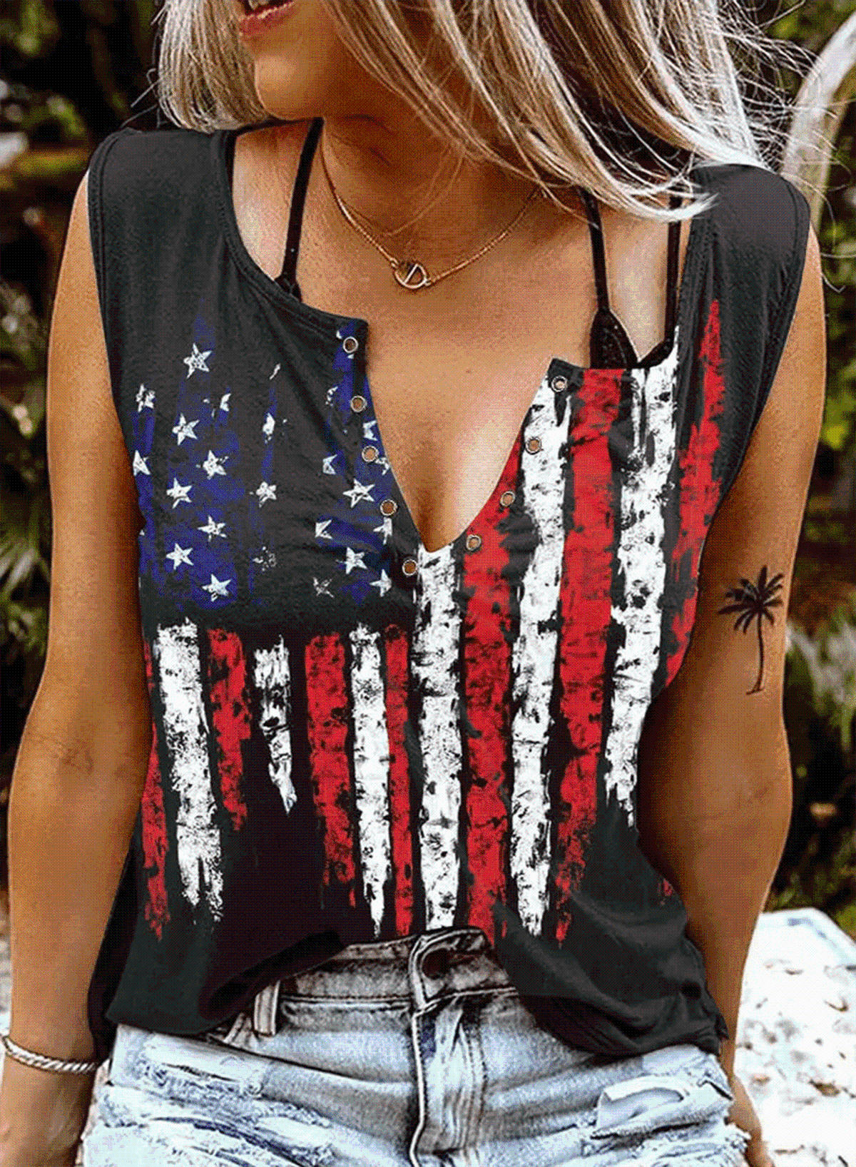 Star and Stripe Notched Neck Tank - NocturnalExpressions