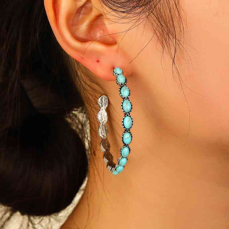 Artificial Turquoise C-Hoop Earrings - NocturnalExpressions