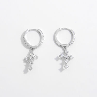 925 Sterling Silver Inlaid Zircon Cross Dangle Earrings - NocturnalExpressions