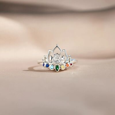 925 Sterling Silver Inlaid Zircon Lotus Shape Ring - NocturnalExpressions