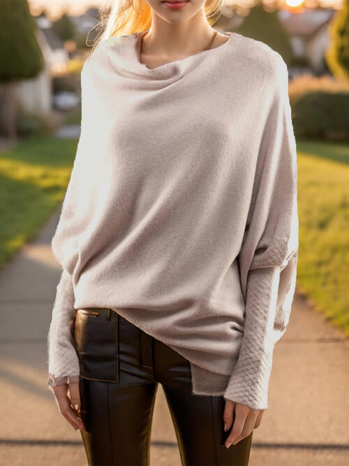 Texture Round Neck Long Sleeve Sweater - NocturnalExpressions