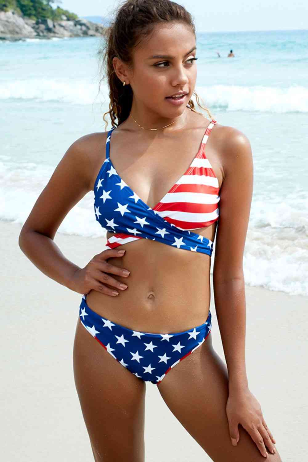 Stars and Stripes Crisscross Bikini Set - NocturnalExpressions