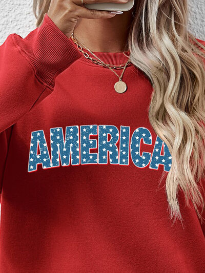 AMERICA Round Neck Dropped Shoulder Sweatshirt - NocturnalExpressions