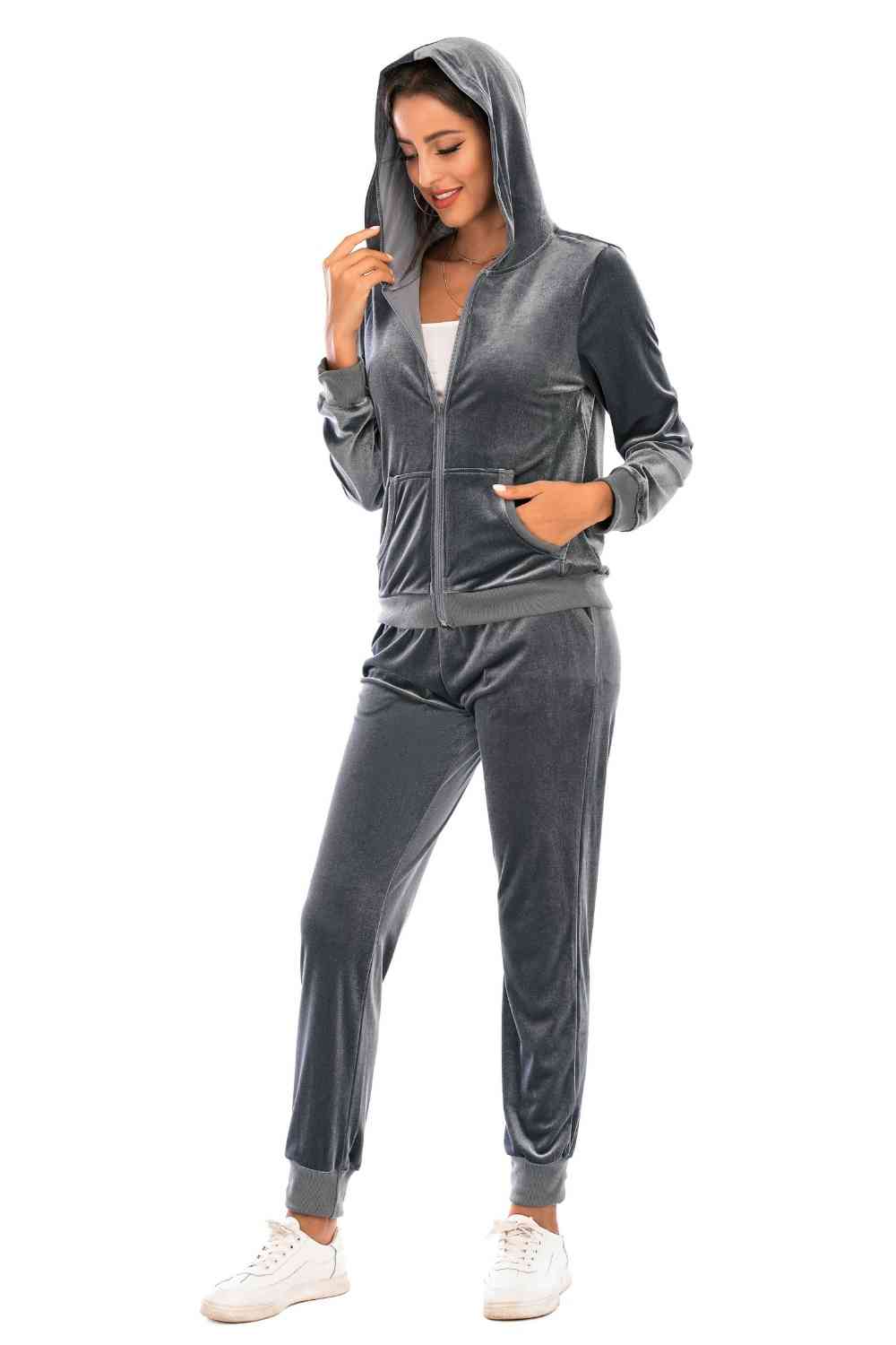 Zip-Up Hooded Jacket and Pants Set - NocturnalExpressions