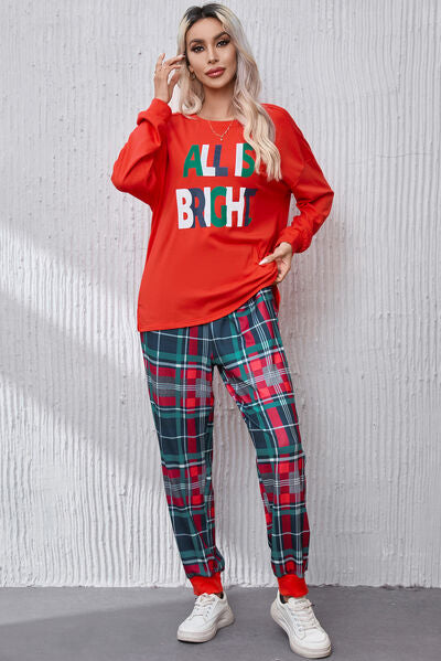 ALL IS BRIGHT Round Neck Top and Plaid Pants Lounge Set - NocturnalExpressions