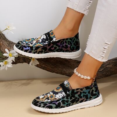 Sunflower Pattern Flat Loafers - NocturnalExpressions