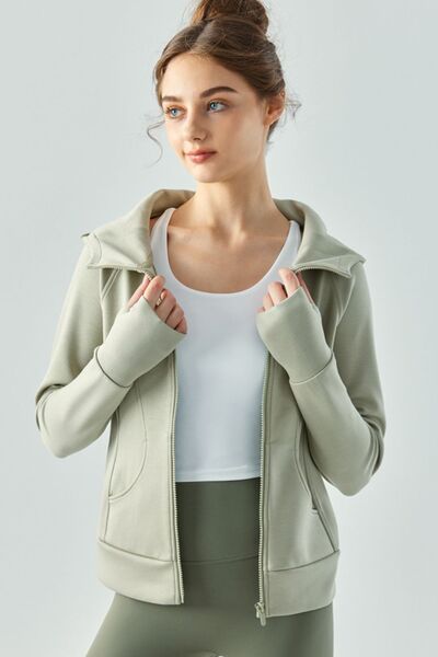 Zip Up Hooded Active Outerwear - NocturnalExpressions