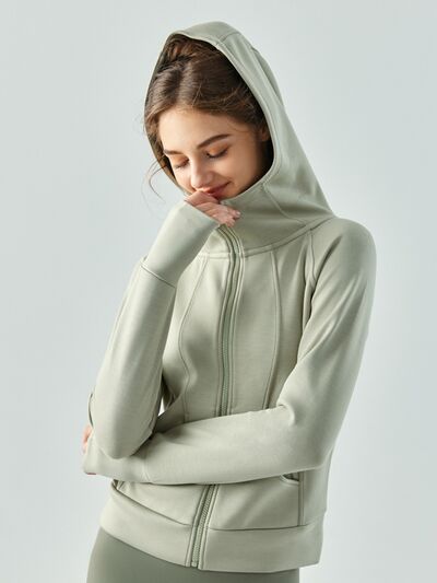 Zip Up Hooded Active Outerwear - NocturnalExpressions