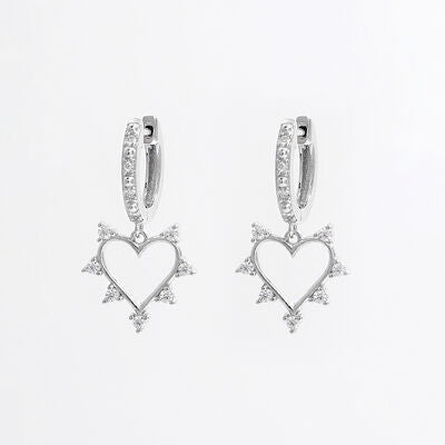 925 Sterling Silver Inlaid Zircon Heart Dangle Earrings - NocturnalExpressions