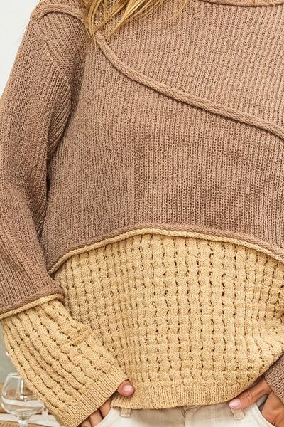 BiBi Texture Detail Contrast Drop Shoulder Sweater - NocturnalExpressions