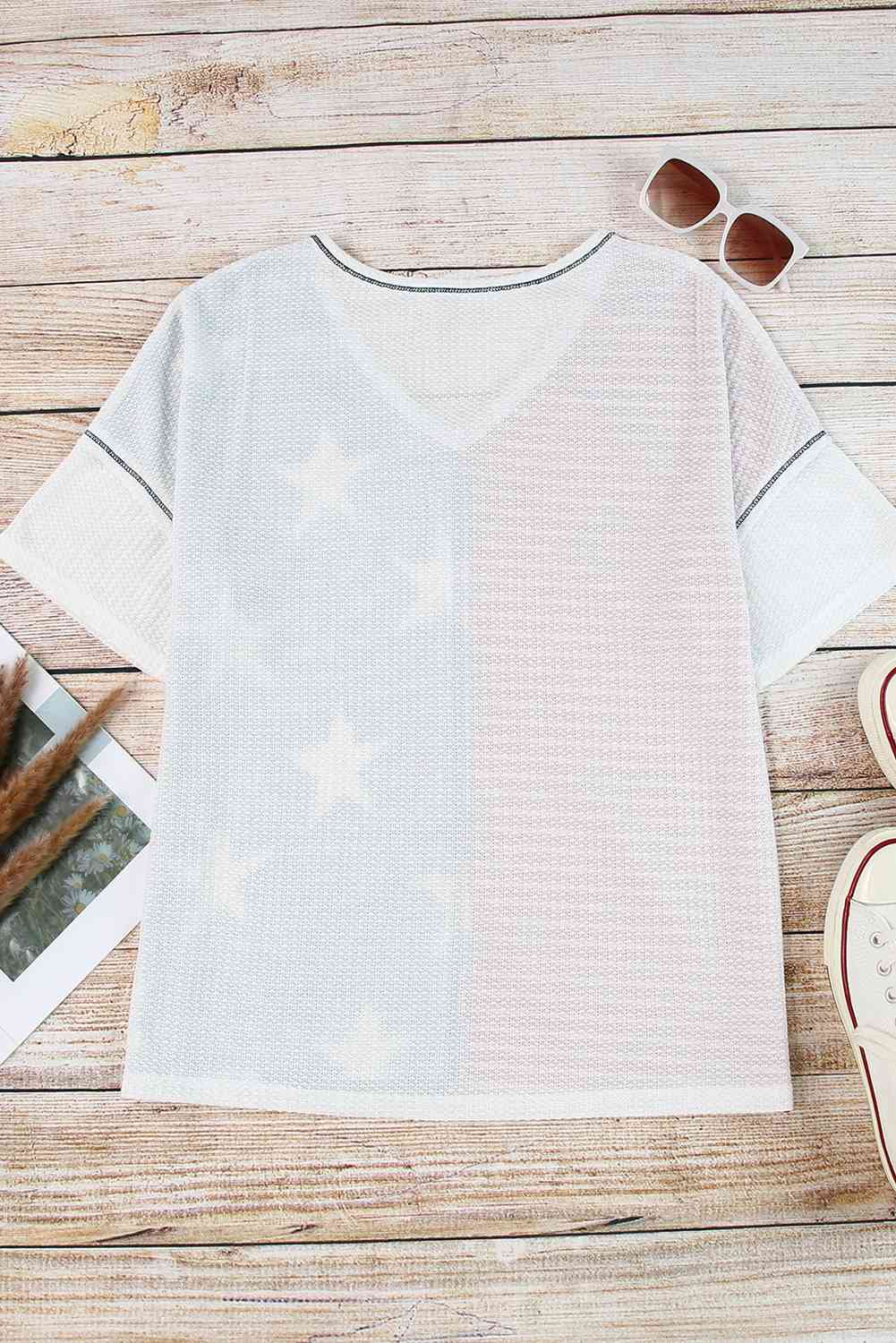 Star and Stripe V-Neck Top - NocturnalExpressions