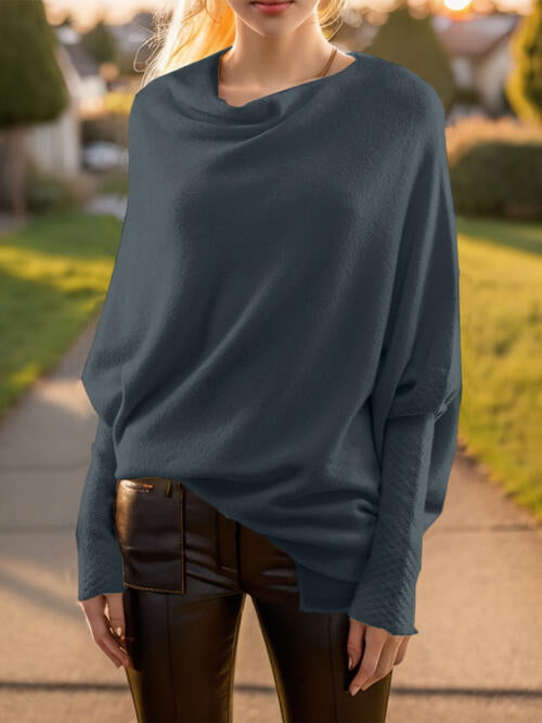 Texture Round Neck Long Sleeve Sweater - NocturnalExpressions