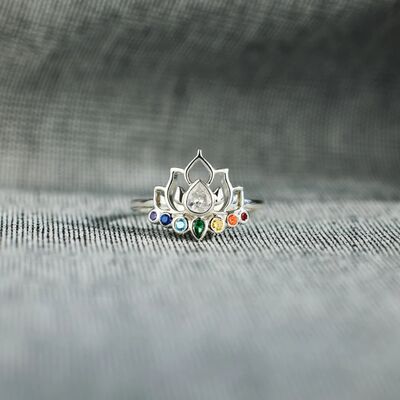 925 Sterling Silver Inlaid Zircon Lotus Shape Ring - NocturnalExpressions