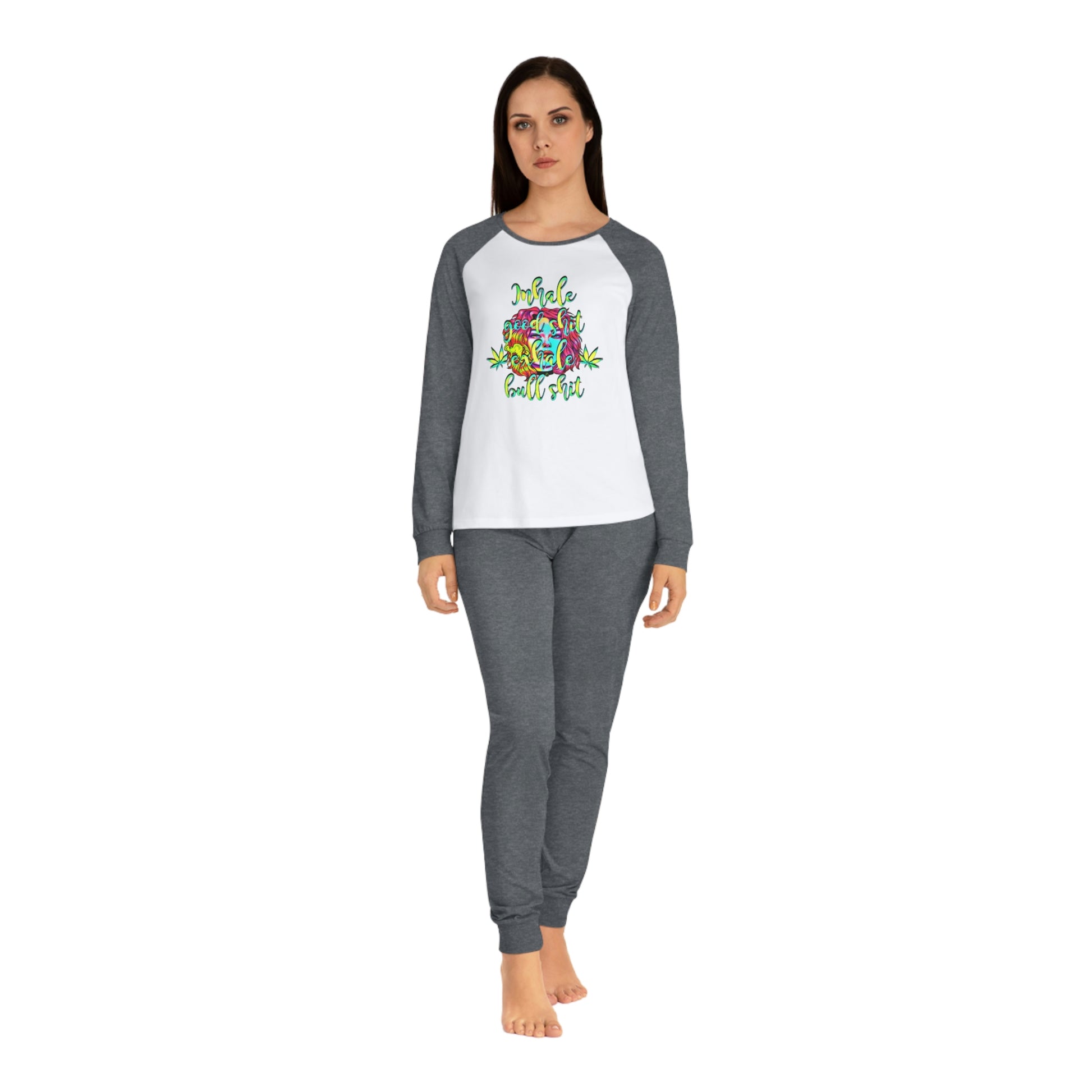 Women's Raglan Sleeve Inhale The Good Shit Typographical Art Pajama Set - NocturnalExpressions