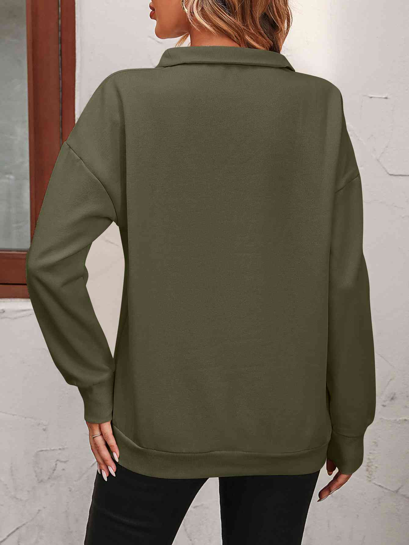 Zip-Up Dropped Shoulder Sweatshirt - NocturnalExpressions