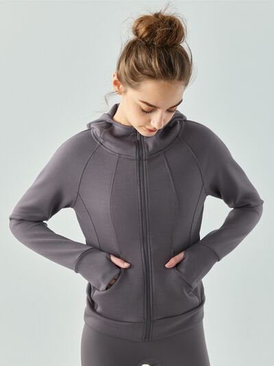 Zip Up Hooded Active Outerwear - NocturnalExpressions