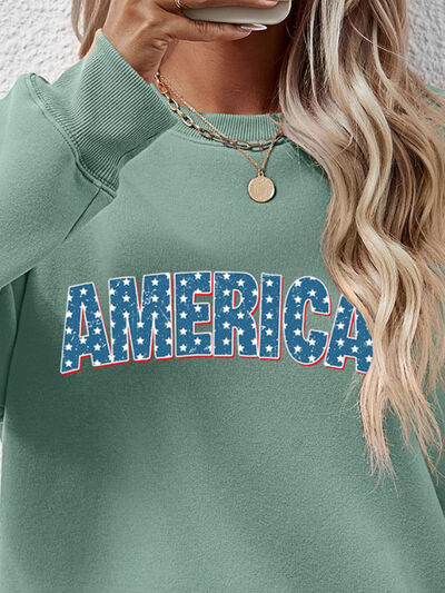 AMERICA Round Neck Dropped Shoulder Sweatshirt - NocturnalExpressions