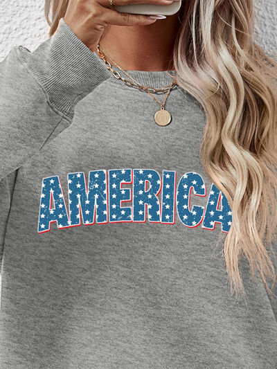 AMERICA Round Neck Dropped Shoulder Sweatshirt - NocturnalExpressions