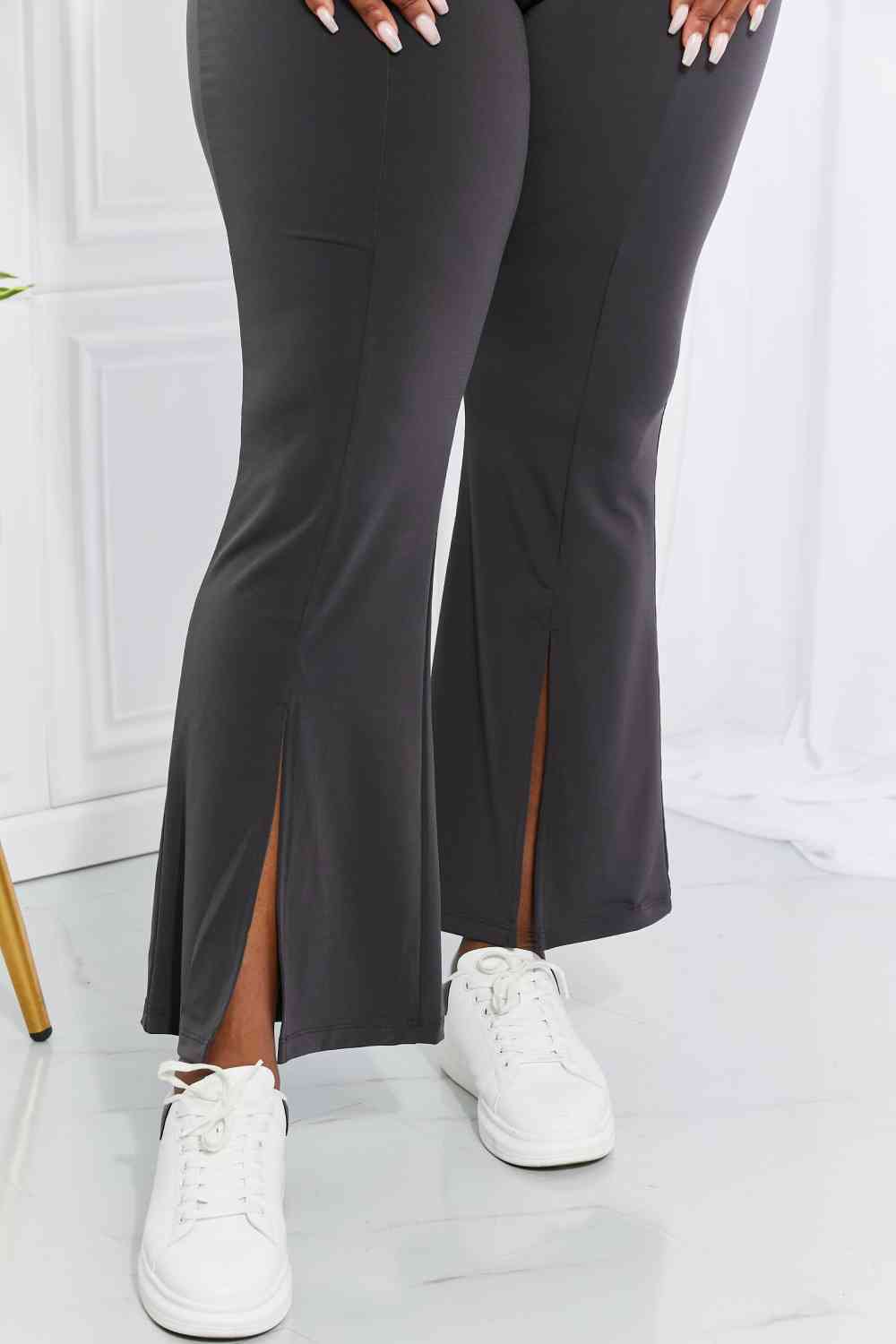 Zenana Full Size First Class High Rise Slit Flare Pants - NocturnalExpressions