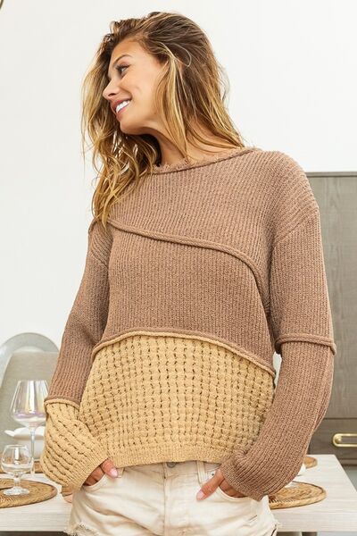 BiBi Texture Detail Contrast Drop Shoulder Sweater - NocturnalExpressions