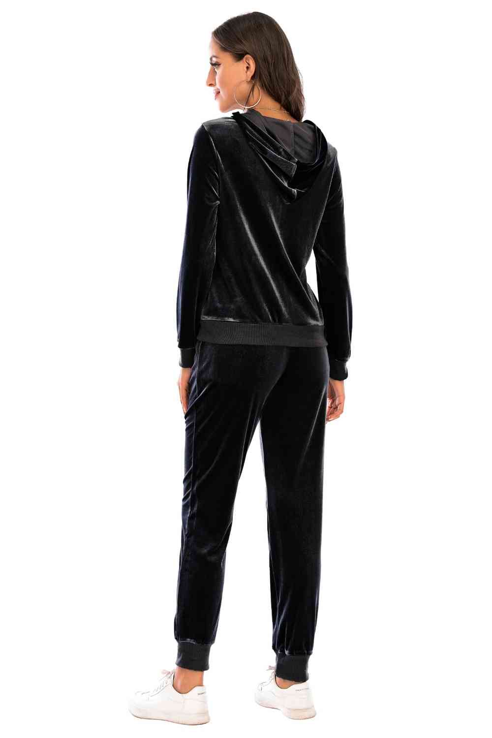 Zip-Up Hooded Jacket and Pants Set - NocturnalExpressions