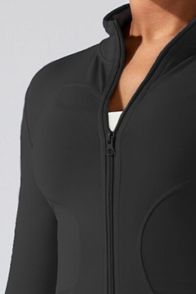 Zip Up Mock Neck Active Outerwear - NocturnalExpressions