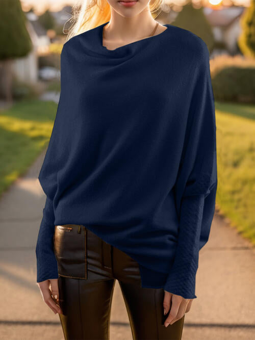 Texture Round Neck Long Sleeve Sweater - NocturnalExpressions