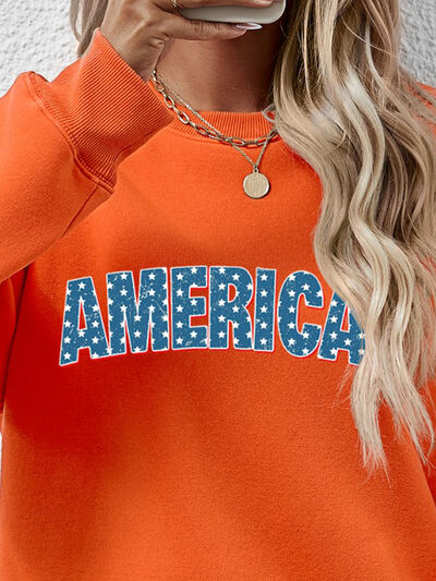 AMERICA Round Neck Dropped Shoulder Sweatshirt - NocturnalExpressions