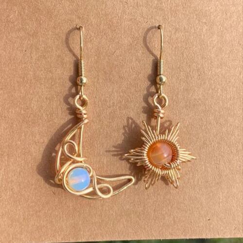 Beaded Alloy Sun & Moon Wirewrap Earrings - NocturnalExpressions