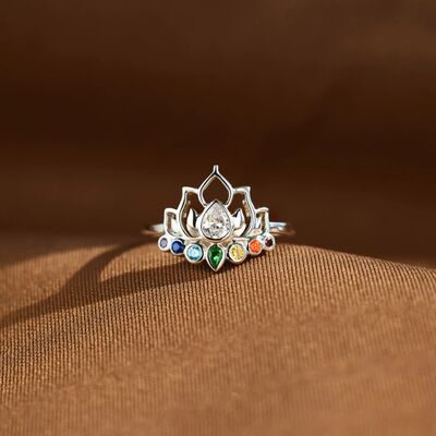 925 Sterling Silver Inlaid Zircon Lotus Shape Ring - NocturnalExpressions