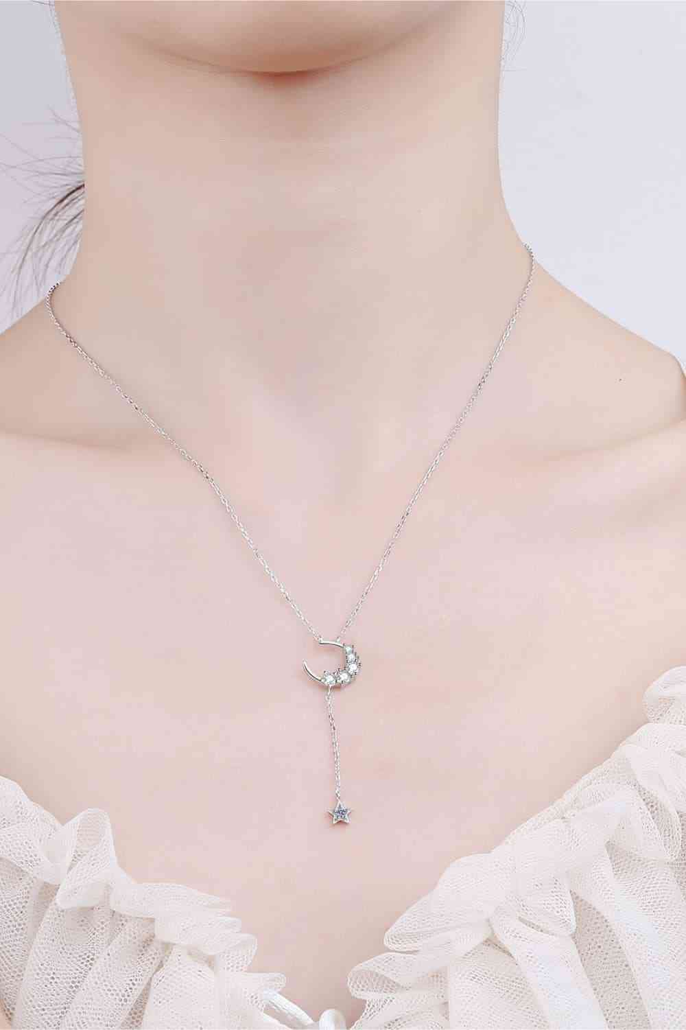 Star & Moon Moissanite Necklace - NocturnalExpressions